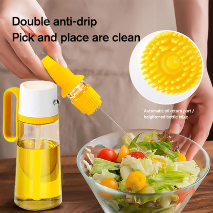 2 In 1 Oil Dispenser With Silicon Brush BBQ Oil Spray Glass Bottle Silicone