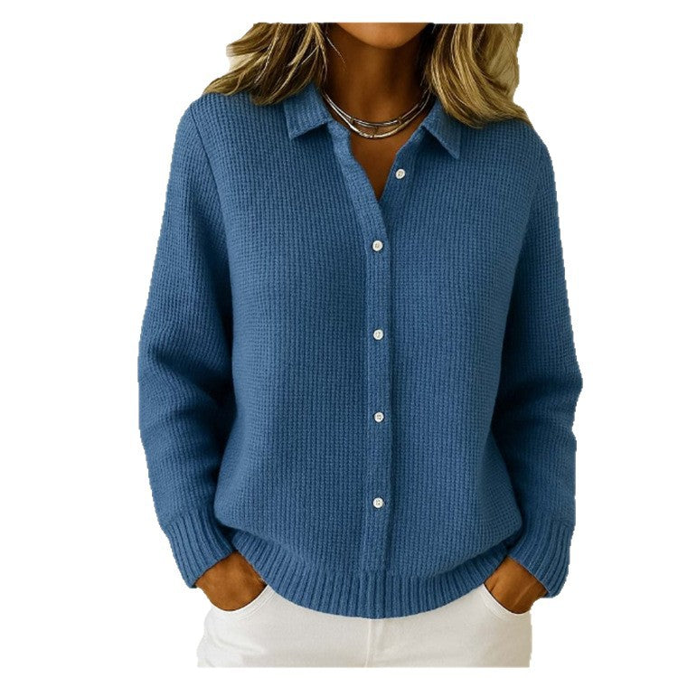 Casual Fashion Button Knitted Lapel Sweater For Women