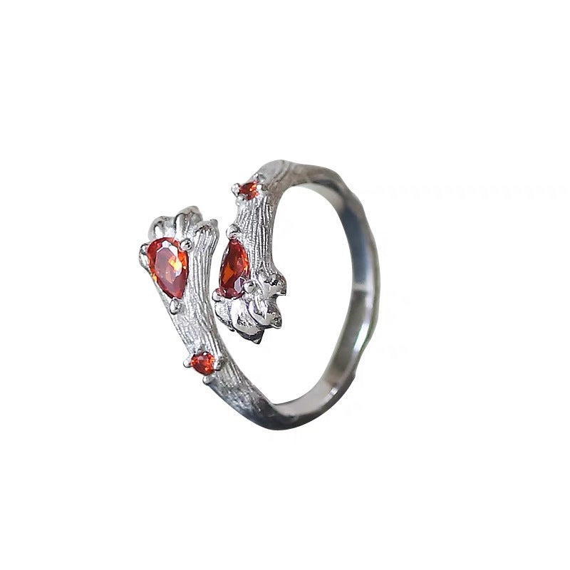 Fashion Jewelry Simple Cute Cat Claw Red Diamond Ring