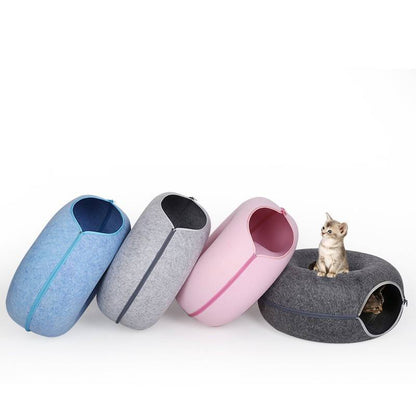 Donut Cat Tunnel Bed Pets House Natural Felt Pet Cat Cave