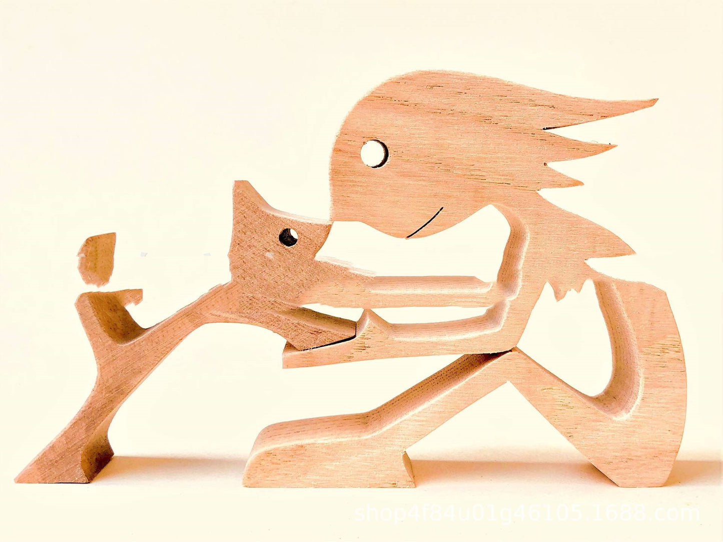 DIY Figurine Wood Dog Ornament Sculpture Home Decoration