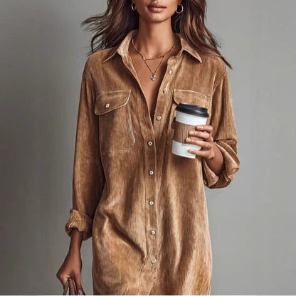 Turn-Down Collar Buttons Chic Casual Dress