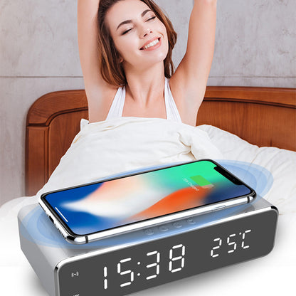 LED Electric Alarm Clock With Wireless Charger Desktop Digital