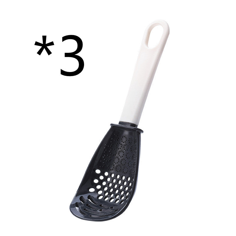 Multifunctional grinding and crushing colander and draining spoon