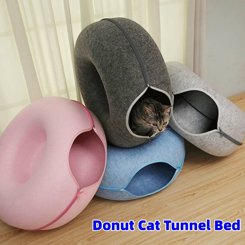 Donut Cat Tunnel Bed Pets House Natural Felt Pet Cat Cave