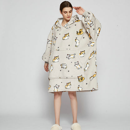 Ovesized Wearable Blanket Hoodie Winter Cute Print Fleece