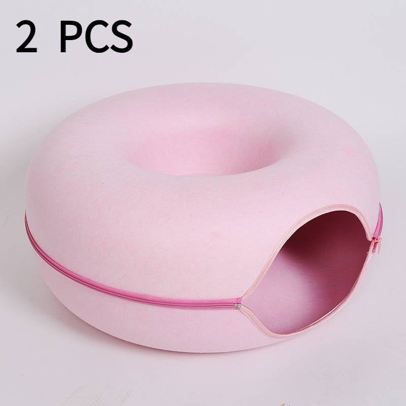 Donut Cat Tunnel Bed Pets House Natural Felt Pet Cat Cave
