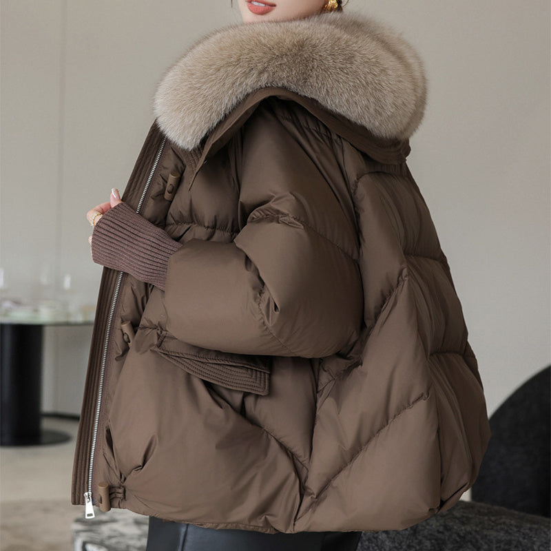 Down Cotton-padded Jacket Women's Short Fur Collar