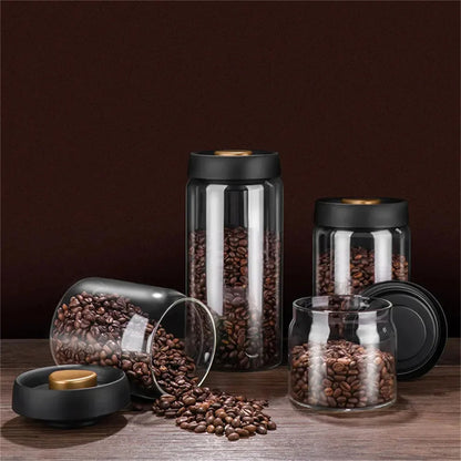 Vacuum Sealed Jug Set Black Coffee Beans Glass Airtight