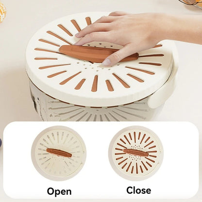 Fruit Drain Basket With Lid Vegetable Washing Bowl Foldable Handle