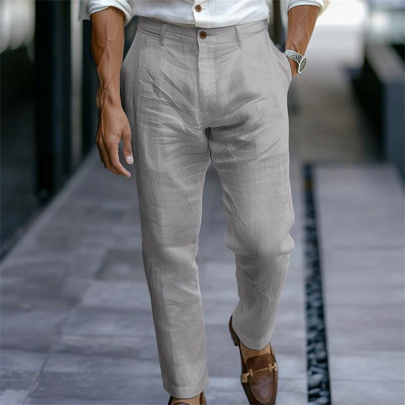 Men's Linen Trousers Solid Color Breathable Casual Pants