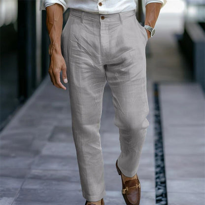 Men's Linen Trousers Solid Color Breathable Casual Pants