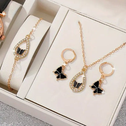 4PCS Set Luxury Women Butterfly Necklace Bracelet Earrings