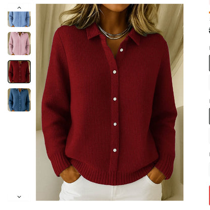 Casual Fashion Button Knitted Lapel Sweater For Women