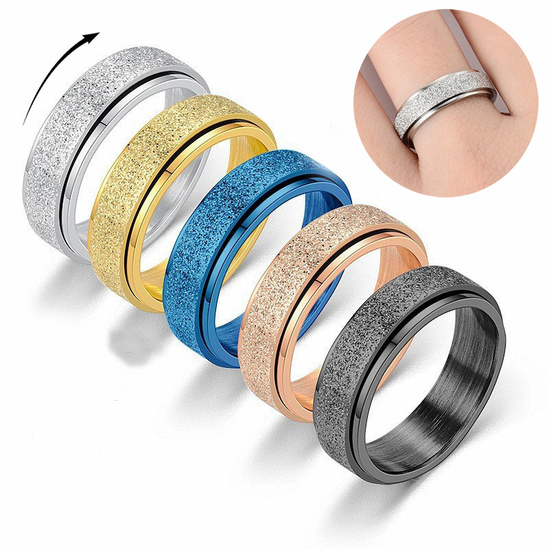 Turnable Anxiety Rings Rainbow Silver Color Relieve Stress Rings For Women Men