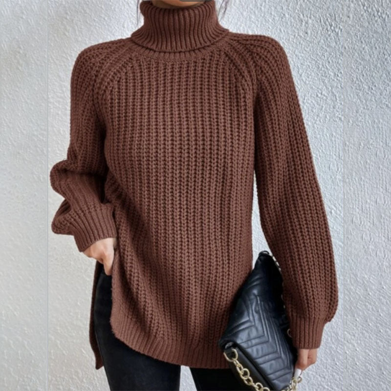 Turtleneck Pullover Sweater With Split Design Fashion