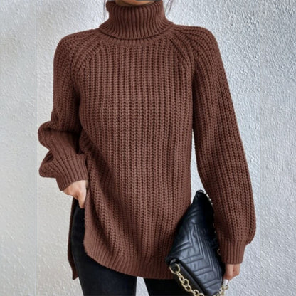 Turtleneck Pullover Sweater With Split Design Fashion