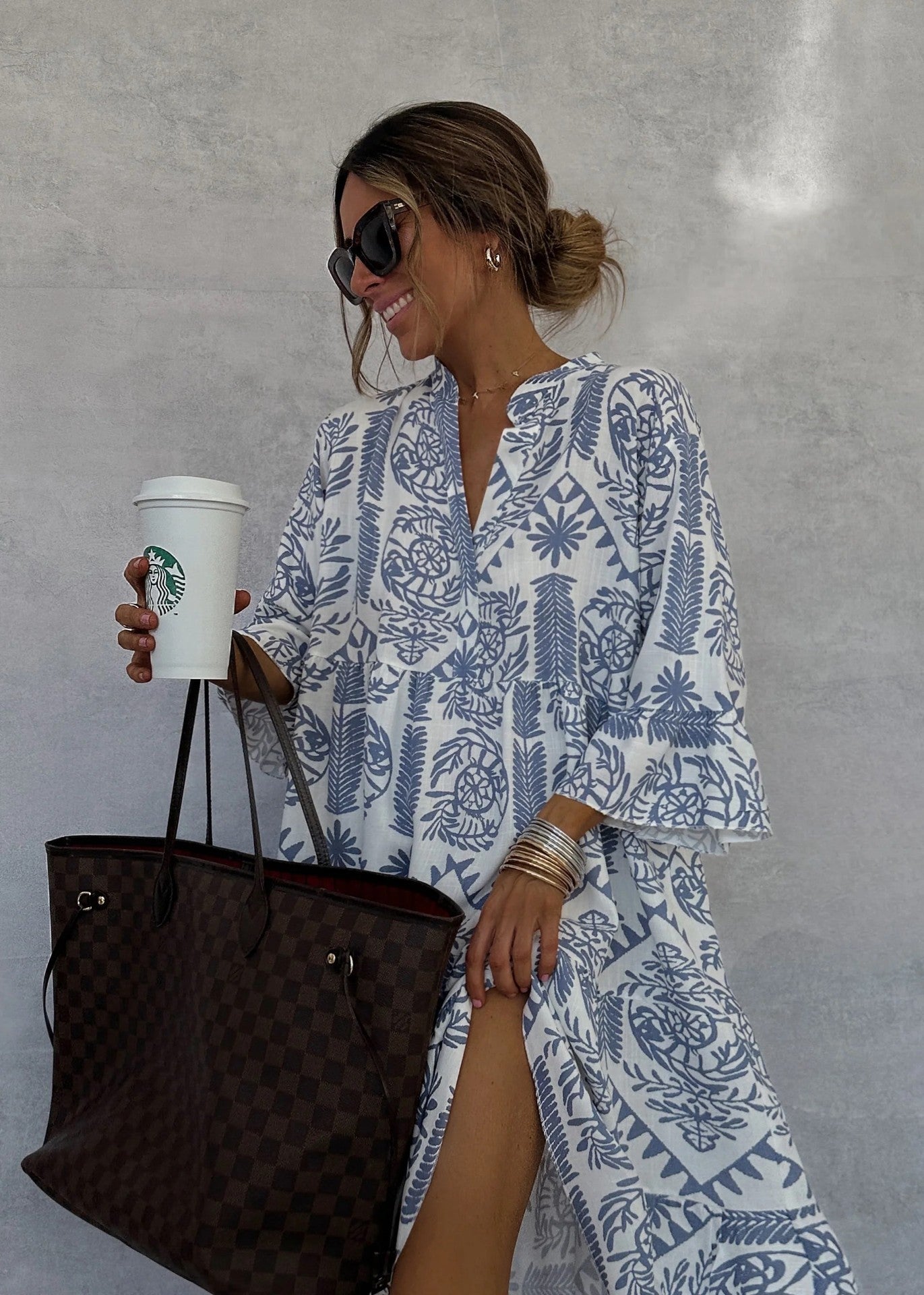 Autumn Casual Print Vacation Loose Dress Women Fashion