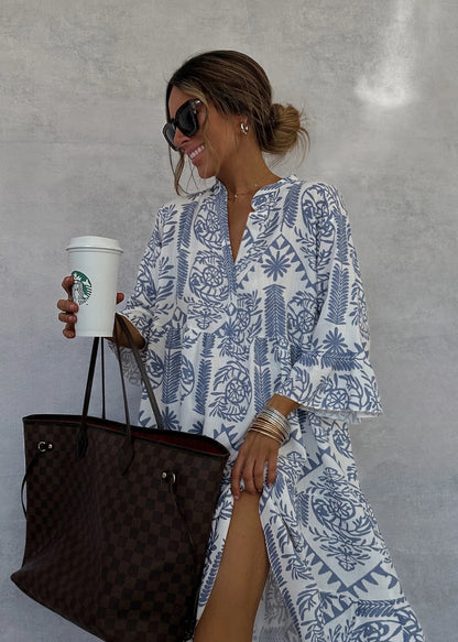 Autumn Casual Print Vacation Loose Dress Women Fashion