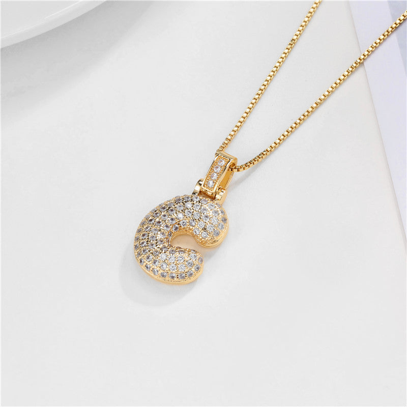 Clavicle Chain Copper Micro Inlaid Zircon 26 Letter Pendant Necklace For Women's Birthday Jewelry Gifts