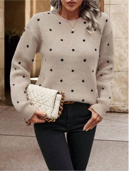 Ins Polka Dot Print Pullover Sweater Fashion Casual Long-sleeved