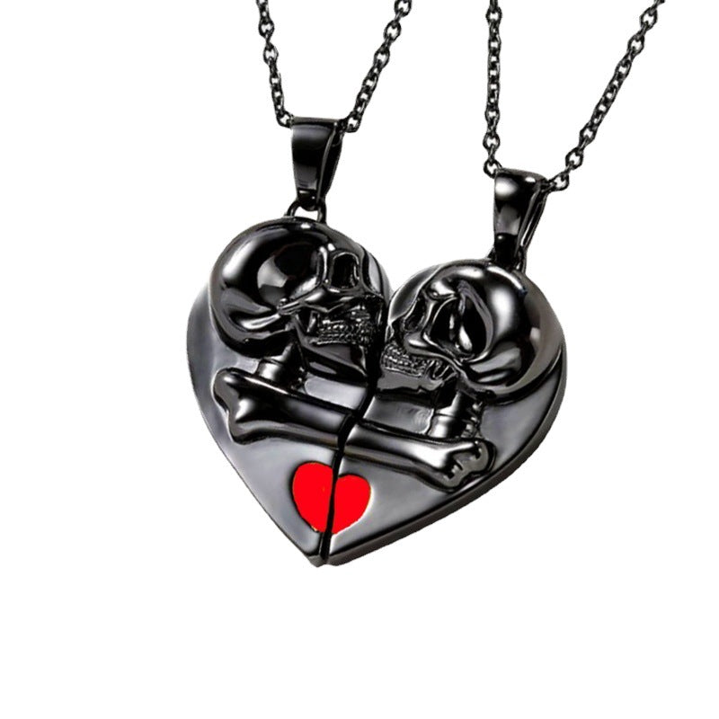 Punk Retro Skull Pendant Halloween Necklace Heart-shaped