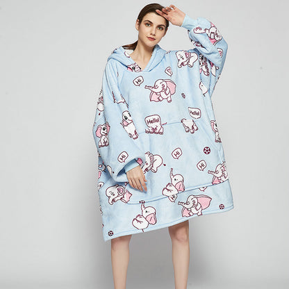 Ovesized Wearable Blanket Hoodie Winter Cute Print Fleece