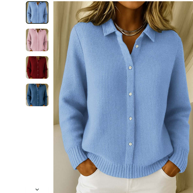 Casual Fashion Button Knitted Lapel Sweater For Women
