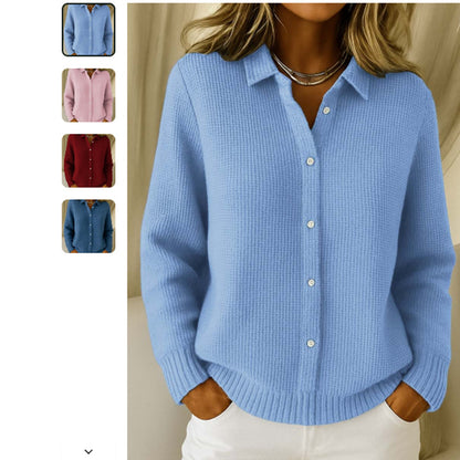 Casual Fashion Button Knitted Lapel Sweater For Women
