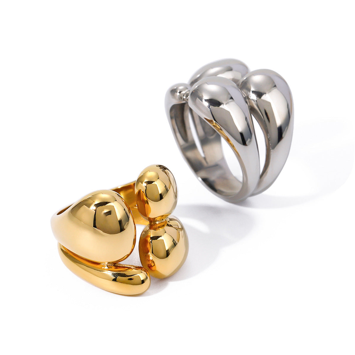 Fashion Double Layer Rings Gold And Sliver Ring Stainless Steel