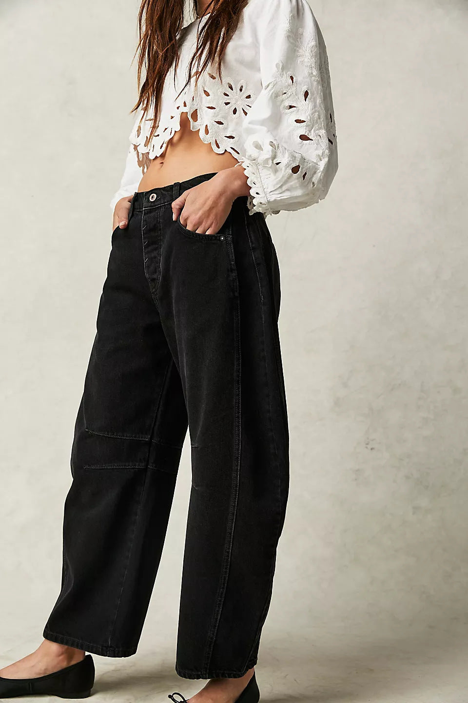 High Stretch Mid-Rise Barrel Jeans Fashion Wide Leg