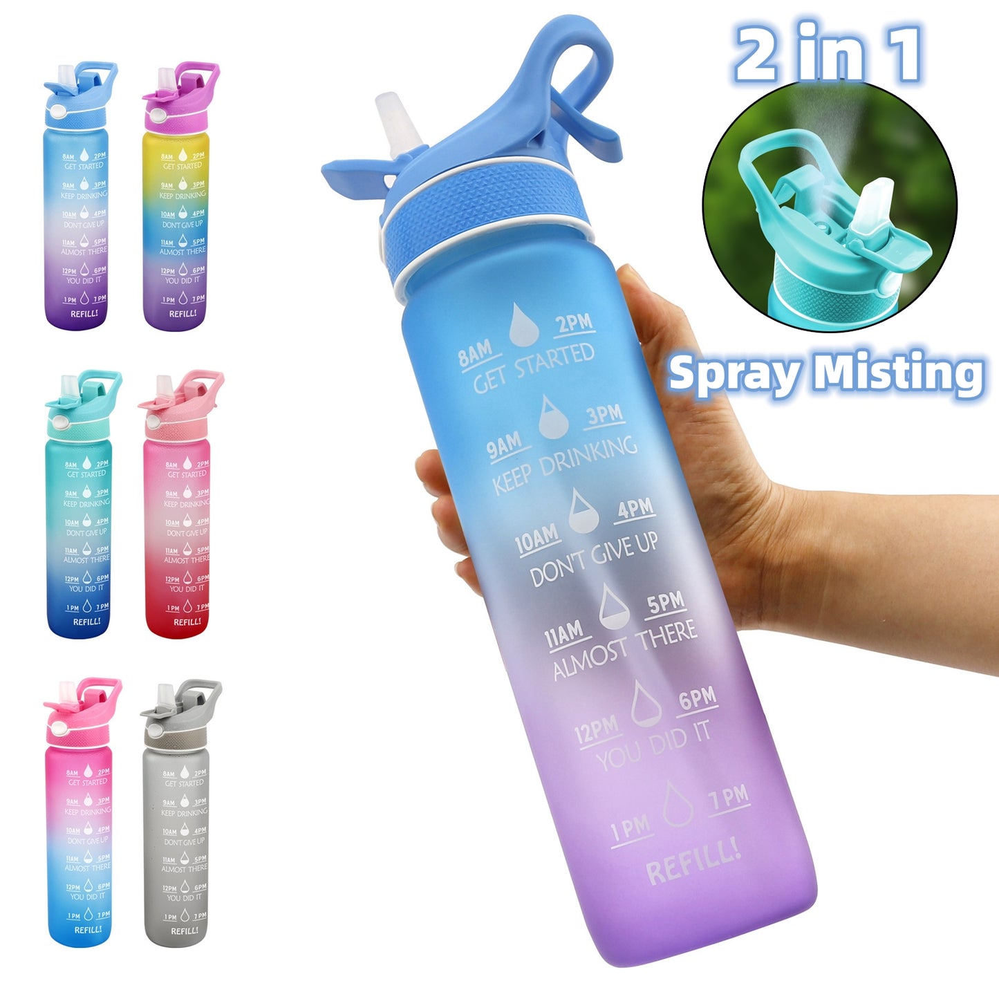 Plastic Spray Water Bottle Scrub Bounce Cover Straw Space Cup