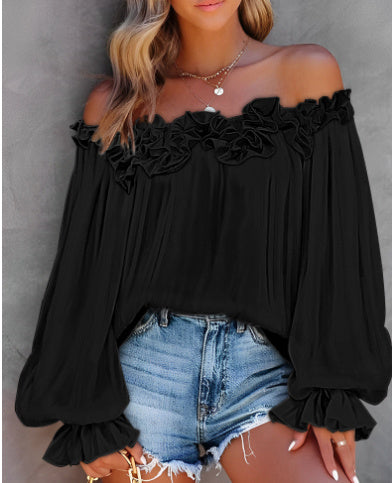 Casual Blouses Shoulder Off-Shoulder Long Sleeve Top