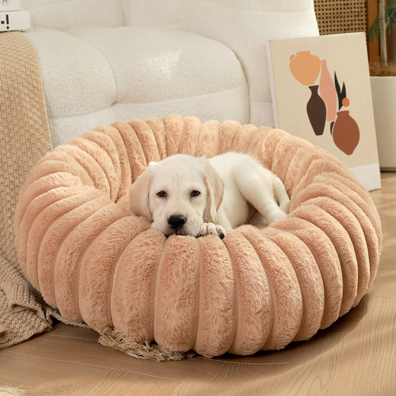 Pet Kennels Long Plush Round Cat Nest Winter Warm Dog Beds