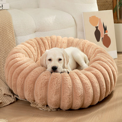 Pet Kennels Long Plush Round Cat Nest Winter Warm Dog Beds