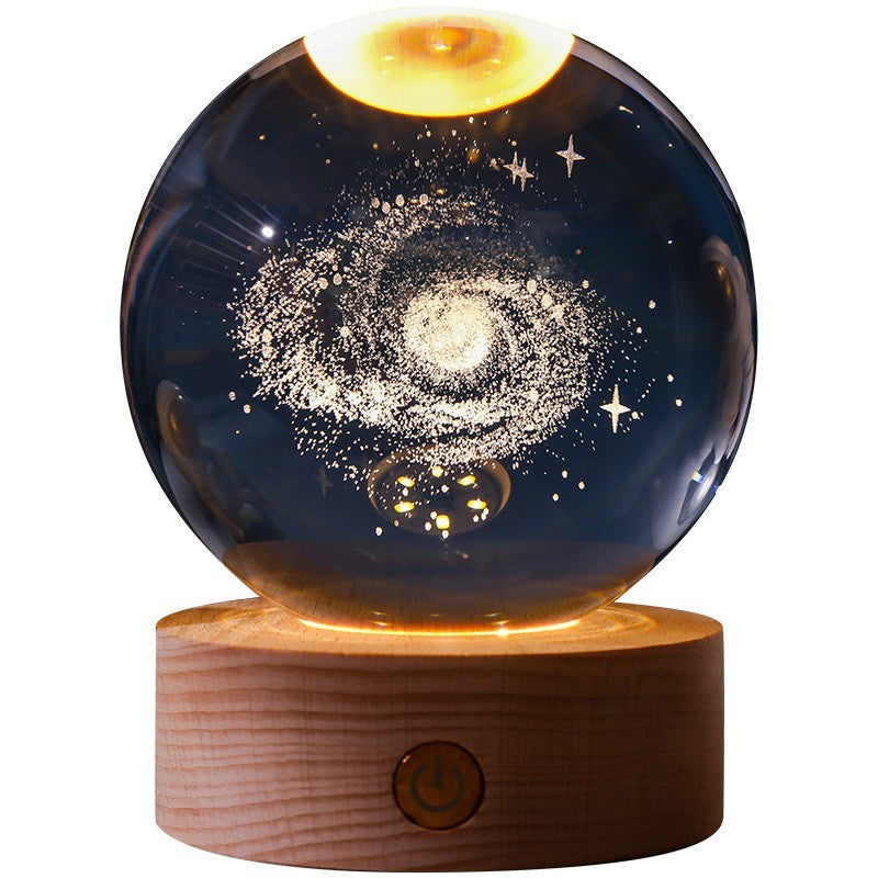 Crystal Ball 3D Inner Carved Solar System Glowing Night Lights Warm