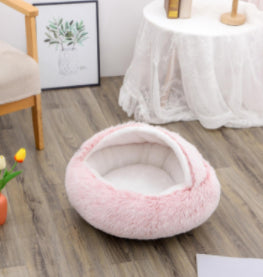 2 In 1 Dog And Cat Bed Pet Winter Bed Round Plush Warm Bed House