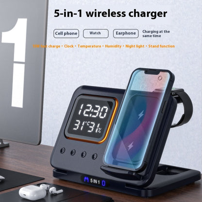 15W Wireless Chargers Stand 5 In1 LED Digital Alarm
