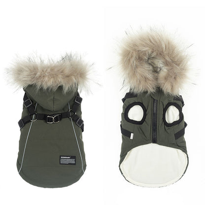 The New Teddy Bichon Pet Cotton Coat Autumn And Winter Clothes Can Be Towed