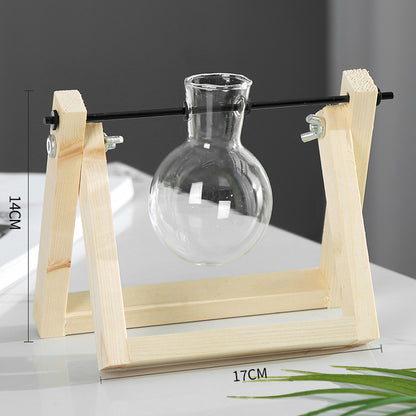 Swing Wooden Stand Hydroponic Plant Container Glass Vase