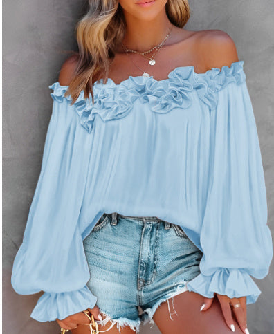 Casual Blouses Shoulder Off-Shoulder Long Sleeve Top