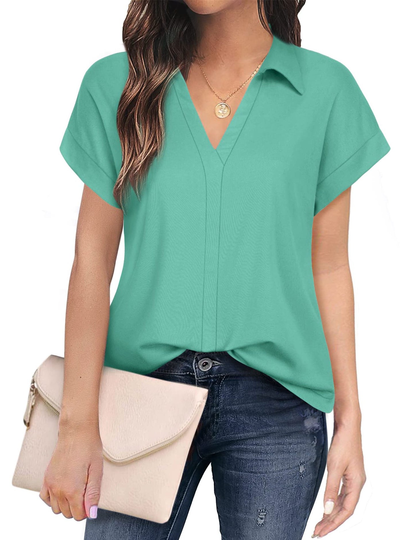 Casual Women's Polyester Short Sleeve Shirt