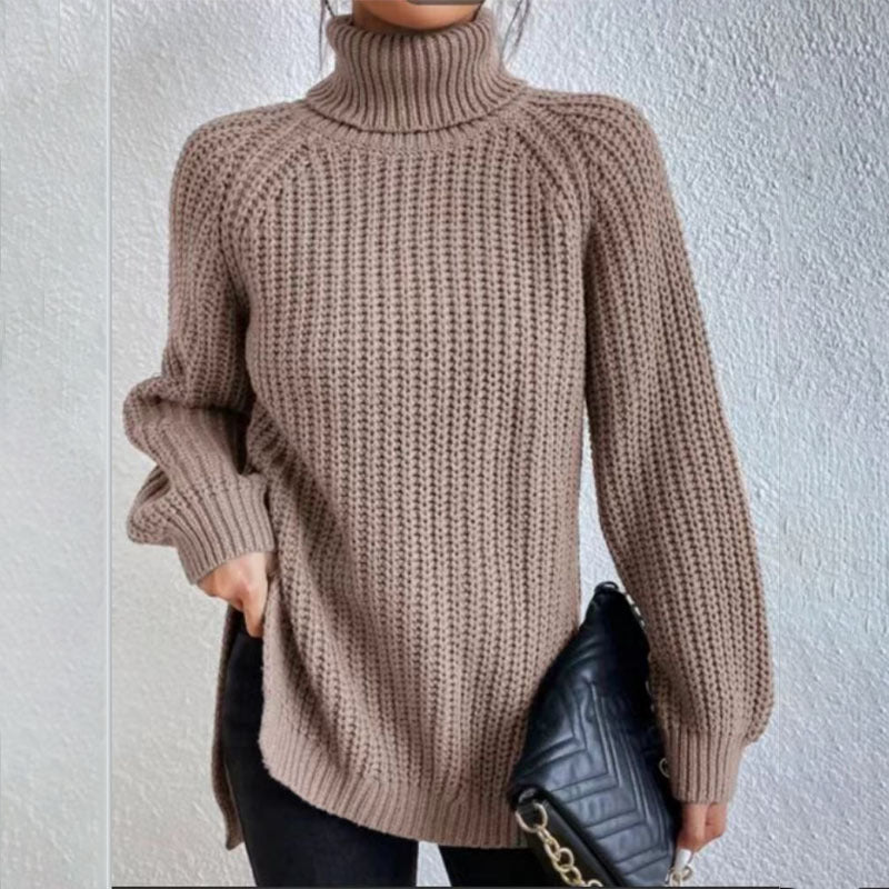 Turtleneck Pullover Sweater With Split Design Fashion