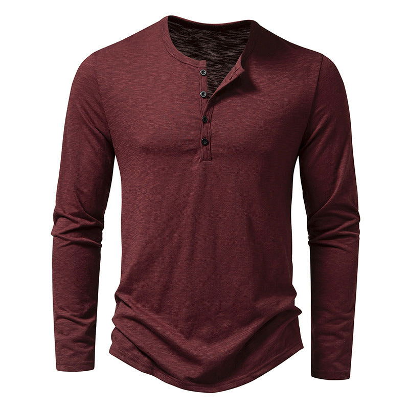 Men's Long-sleeved T-shirt Fashion Casual Solid Color Pullover