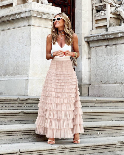 Layered Ruffles Cake Skirt Summer Fashion A Line Swing