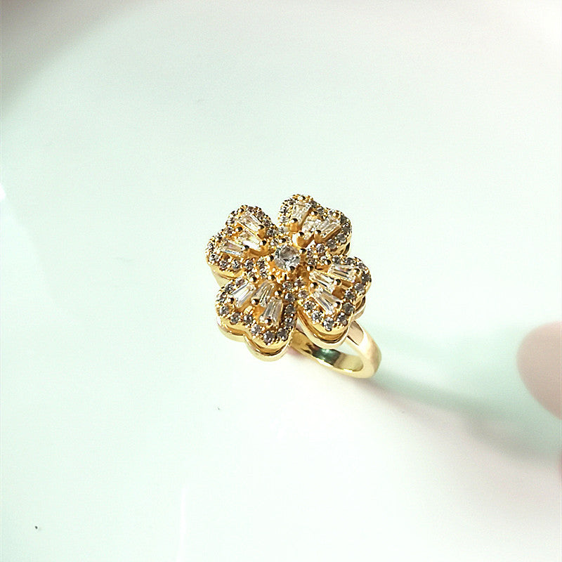 Copper Rotating Ring  Micro Inlaid Fashion Lady Ring Index Finger Ring