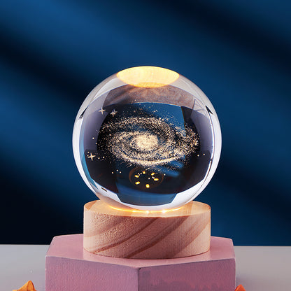 Crystal Ball 3D Inner Carved Solar System Glowing Night Lights Warm