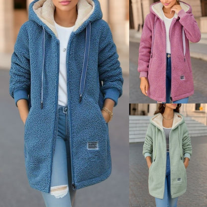 Winter Fleece Hooded Jacket Fashion Casual Zip-up Pockets