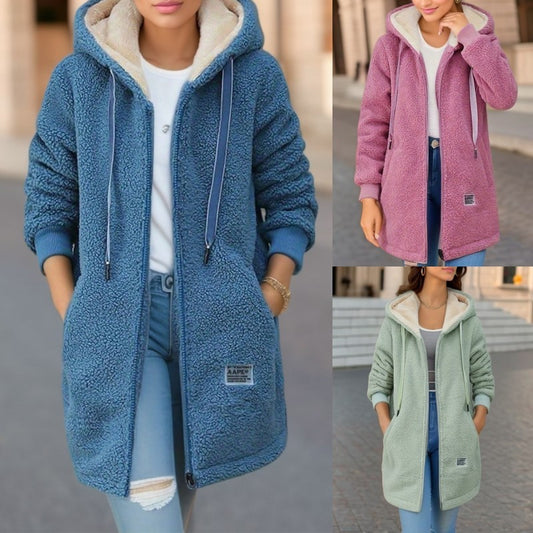 Winter Fleece Hooded Jacket Fashion Casual Zip-up Pockets
