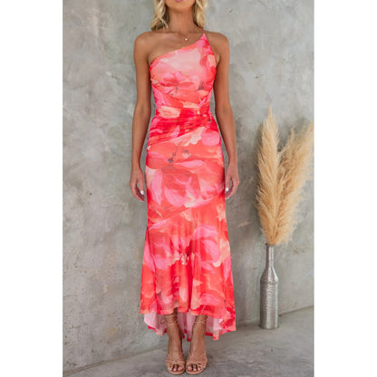 Flowers Print One-shoulder Dress Summer INS Casual